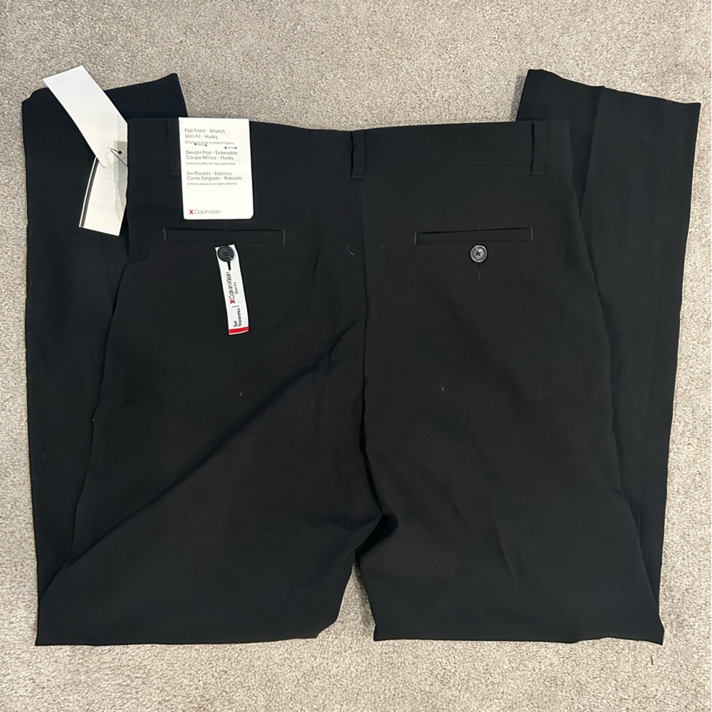 Calvin Klein Flat Front Trousers, Stretch Slim Fit Husky 16 Black